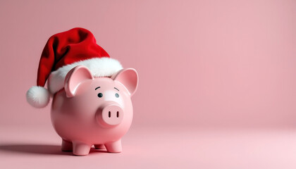 Festive piggy bank with santa hat for christmas savings and gift ideas