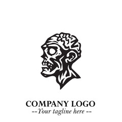 Head of Zombie Logo Symbol in Black on the White Background with Horror Minimal Vector Design