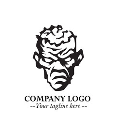 Head of Zombie Logo Symbol in Black on the White Background with Horror Minimal Vector Design