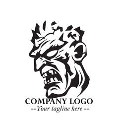 Head of Zombie Logo Symbol in Black on the White Background with Horror Minimal Vector Design