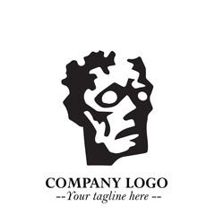 Head of Zombie Logo Symbol in Black on the White Background with Horror Minimal Vector Design