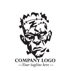 Head of Zombie Logo Symbol in Black on the White Background with Horror Minimal Vector Design