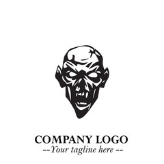 Head of Zombie Logo Symbol in Black on the White Background with Horror Minimal Vector Design