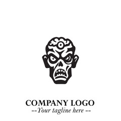 Head of Zombie Logo Symbol in Black on the White Background with Horror Minimal Vector Design
