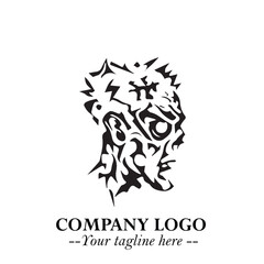 Head of Zombie Logo Symbol in Black on the White Background with Horror Minimal Vector Design