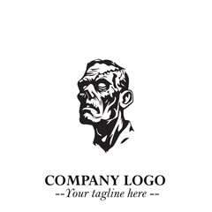 Head of Zombie Logo Symbol in Black on the White Background with Horror Minimal Vector Design