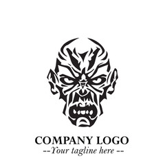 Head of Zombie Logo Symbol in Black on the White Background with Horror Minimal Vector Design