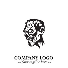 Head of Zombie Logo Symbol in Black on the White Background with Horror Minimal Vector Design