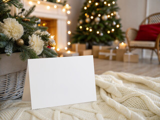 Christmas Card Mockup with Tree and Lights