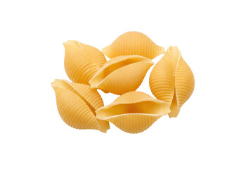 Conchiglie pasta isolated PNG, uncooked Italian shell pasta on transparent background for food design and culinary projects