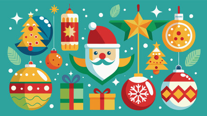 Flat Design Christmas Holiday Icons and Elements, Winter holiday celebration symbols, A vibrant illustration of Yuletide spirit and joy