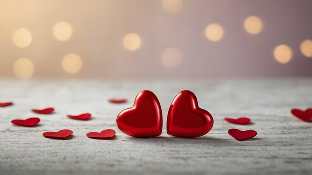 Light Valentine’s Day Background with Red Hearts and Text Space.  Ideal for greeting cards, posters, invitations, and social media with clear central space for custom romantic text.