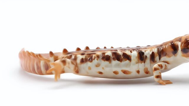 Detailed close-up of a colorful salamander on white background.