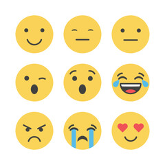 Flat Vector Set of 9 Emoji Faces