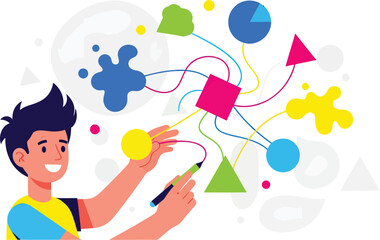 Creative Young Person Designing Colorful Abstract Shapes Art