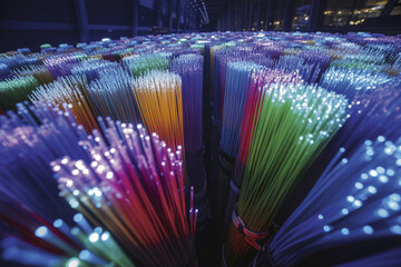 A variety of colored fiber optic cables.