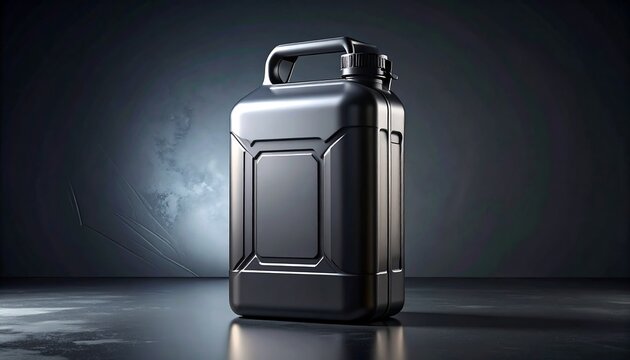Black Plastic Jerrycan on Dark Background - Industrial Container.