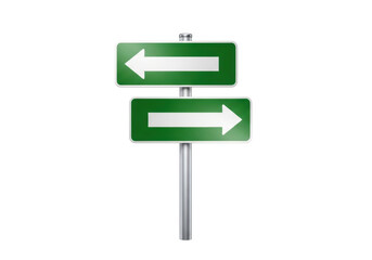 Green direction sign isolated PNG on transparent background, left and right arrows for navigation and decision making