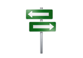 Green direction sign isolated PNG on transparent background, left and right arrows for navigation and decision making