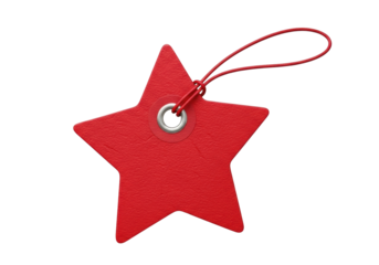 Red star shaped tag isolated PNG on transparent background, price label for sale and discount promotions