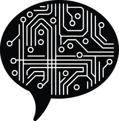 Artificial intelligence brain circuit inside a speech bubble for tech communication