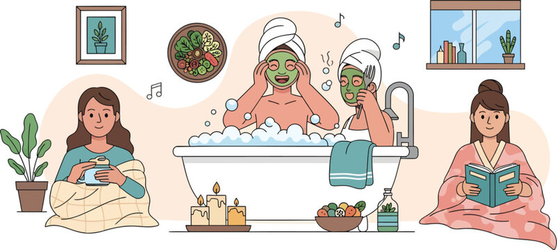 Women Enjoying Self Care Activities at Home