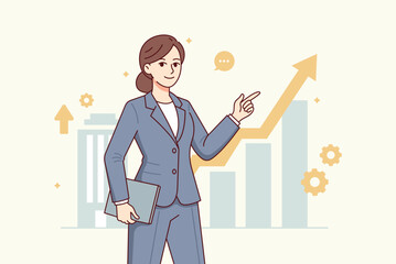 Business woman climbing career ladder. Career growth, success, ambition, and professional development concept illustration.