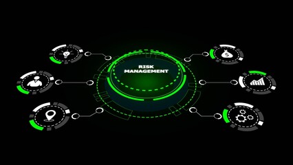 Abstract digital diagram with green glowing circles and icons for risk management image