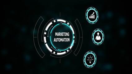 Marketing automation interface with icons for growth user and idea technology digital