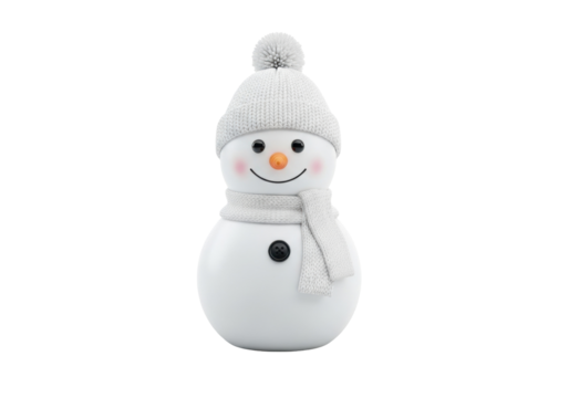 Adorable snowman with knitted hat and scarf isolated PNG, festive winter holiday season decoration on transparent background