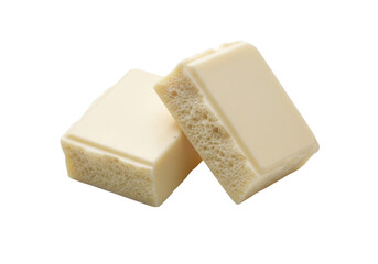 Two pieces of white chocolate isolated PNG on transparent background, sweet dessert treat for baking and confectionery use