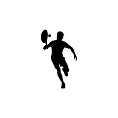 Silhouette of a male tennis player in action hitting a forehand shot with a racket