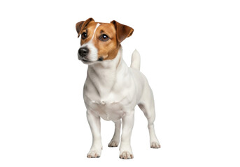 Alert Jack Russell Terrier dog isolated PNG, standing attentively with a curious expression on transparent background