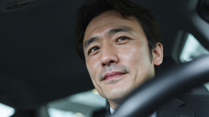 Obraz premium Asian businessman in car.
