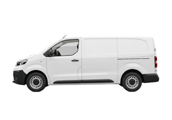 White delivery van PNG isolated on transparent background, commercial vehicle for transportation and logistics