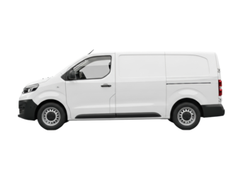 White delivery van PNG isolated on transparent background, commercial vehicle for transportation and logistics
