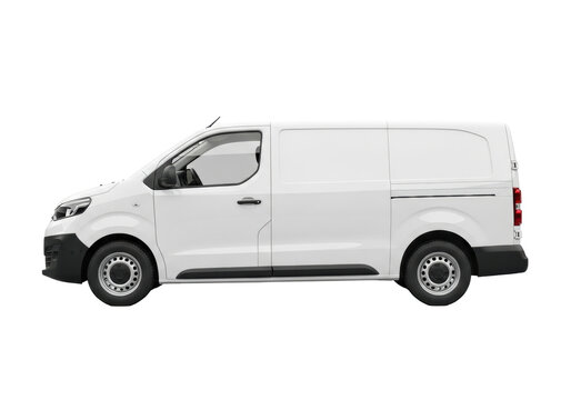 White delivery van PNG isolated on transparent background, commercial vehicle for transportation and logistics