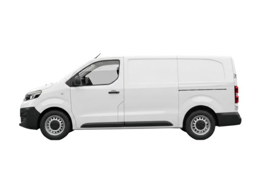 White delivery van PNG isolated on transparent background, commercial vehicle for transportation and logistics