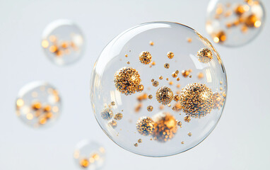 Floating cluster of transparent spheres suspended in space creating a futuristic and ethereal visual composition isolated on transparent background PNG