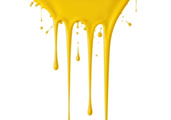 Bright yellow paint dripping isolated PNG, vibrant color splash for design elements and creative projects on transparent background