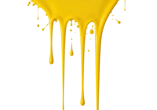 Bright yellow paint dripping isolated PNG, vibrant color splash for design elements and creative projects on transparent background
