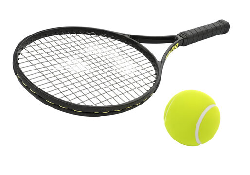 Tennis racket and ball isolated on transparent background