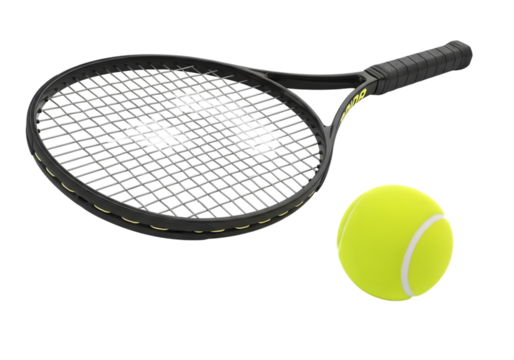 Tennis racket and ball isolated on transparent background