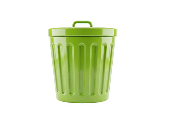 Green metal trash can PNG isolated on transparent background, waste container for recycling and garbage disposal