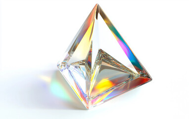 Floating crystal tetrahedron refracting rainbow light creating a mesmerizing futuristic and ethereal effect isolated on transparent background PNG