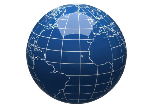 Blue globe with continents and meridians isolated PNG, world map graphic on transparent background for geography and education