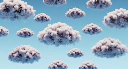 Digital cloud computing concept with circuit board patterns in clouds