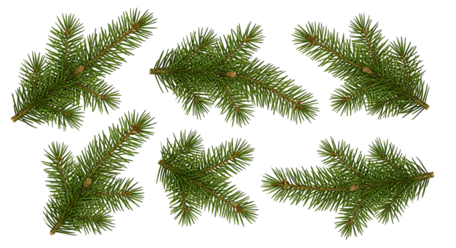 Evergreen fir branches on black background for holiday decoration design - Powered by Adobe
