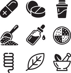 Nine Detailed Health Supplement Capsules on White Background pill medicine