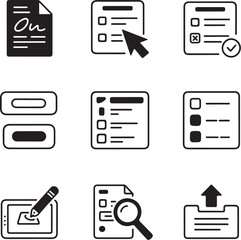 Nine Detailed Digital Icons Representing Various Objects and Symbols on White Background icon set